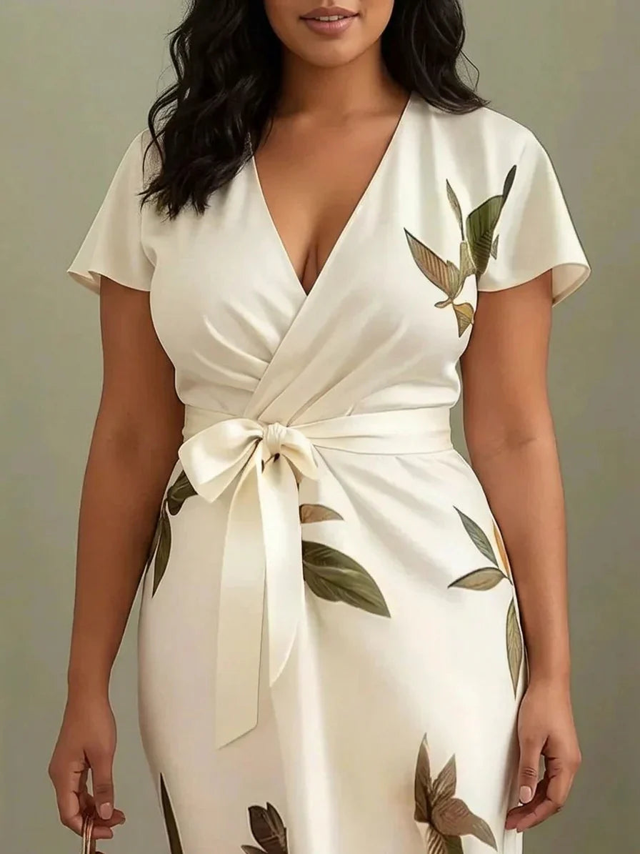 Judy | Abito Midi in Satin con Maniche Corte Bianche
