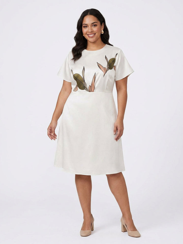 Judy | Abito Midi in Satin con Maniche Corte Bianche