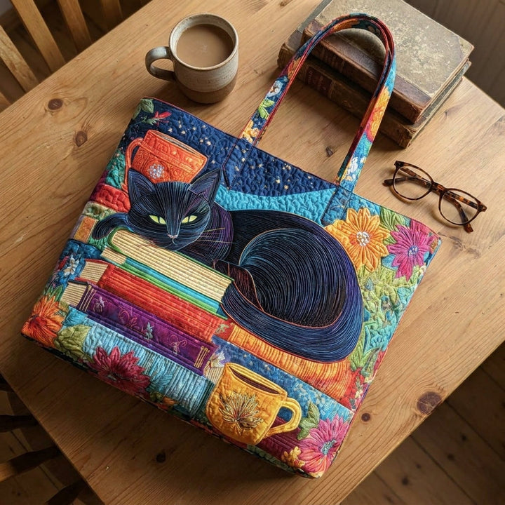 Borsa Artigianale - Gatto Nero con Libri e Tazze