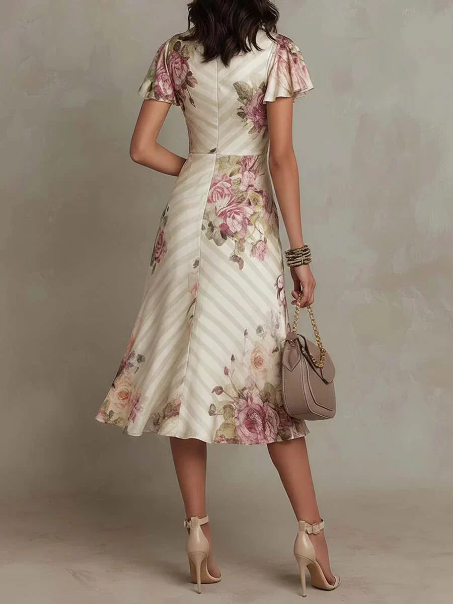 Alba | Elegante Vestito Midi Drappeggiato con Fiori