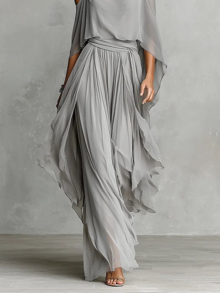 Set di camicetta e pantaloni in chiffon grigio senza spalline