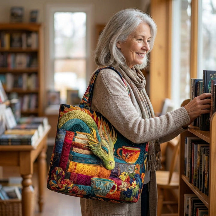 Borsa Artigianale - Lettore di Draghi con Libri e Tazze