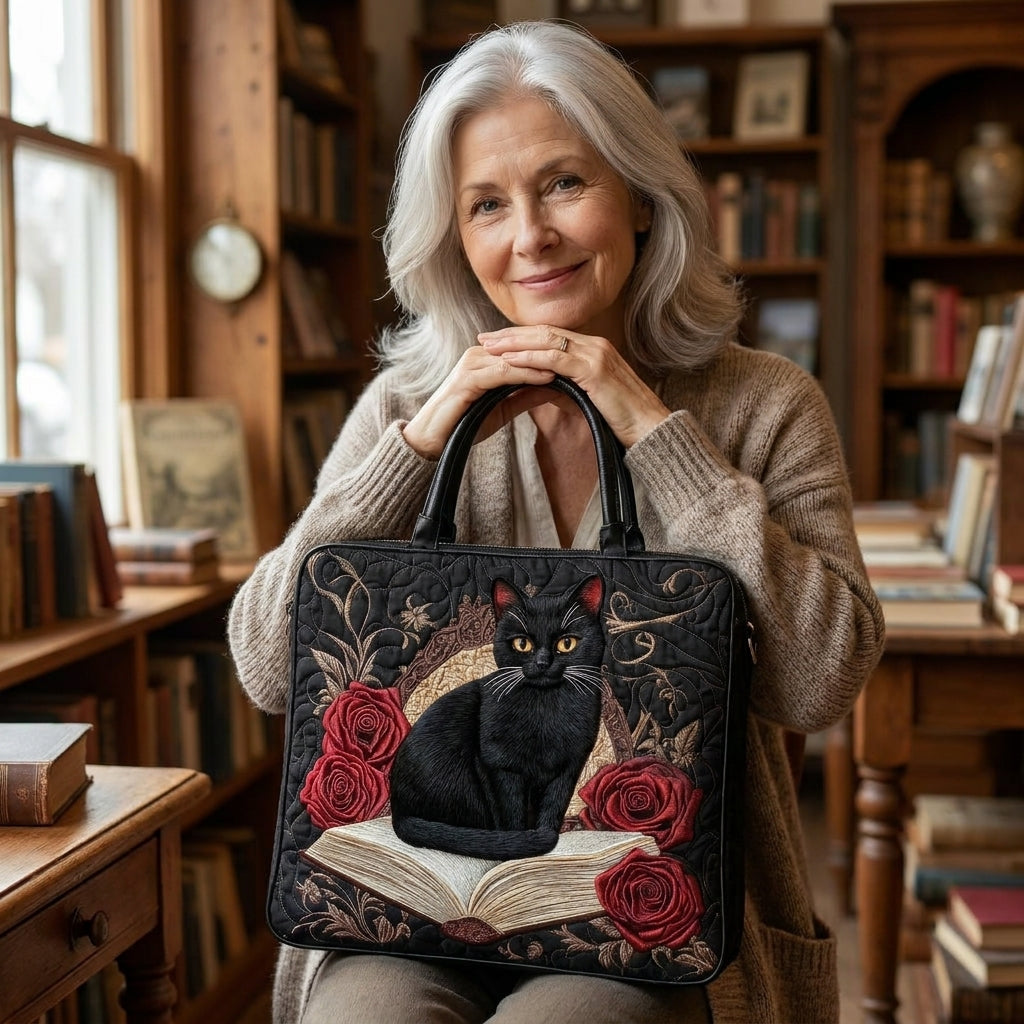 Borsa Artigianale Trapuntata - Gatto Nero sui Libri