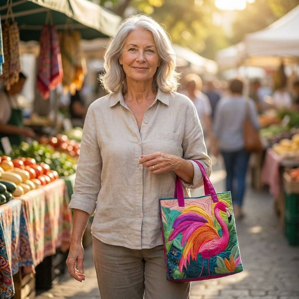 Borsa Tote Trapuntata - Fenicottero Arcobaleno