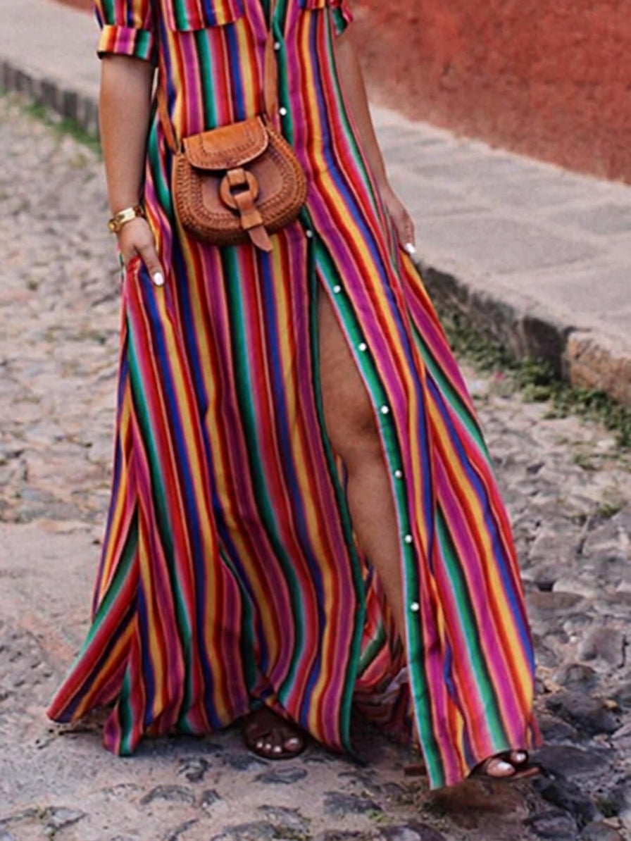 Nancy | Gonna Maxi a Righe Stampata Casual Estiva