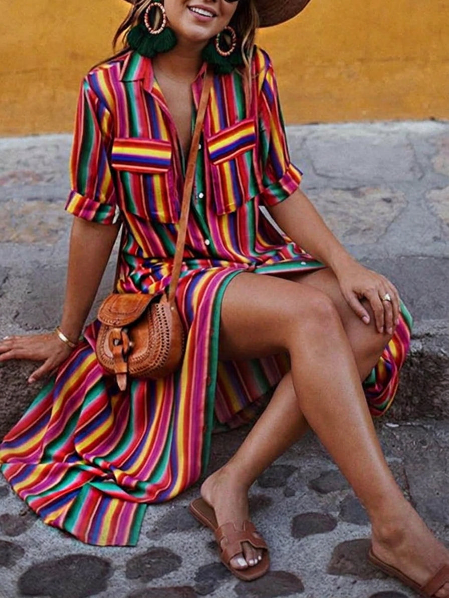 Nancy | Gonna Maxi a Righe Stampata Casual Estiva