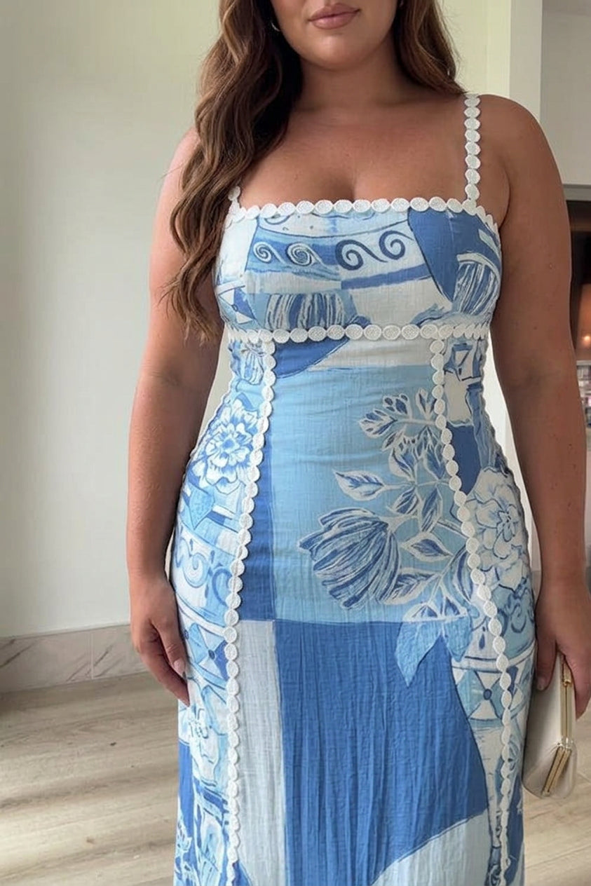Eleonore | Abito Maxi Stampato con Fiocco e Spalline Ric Rac