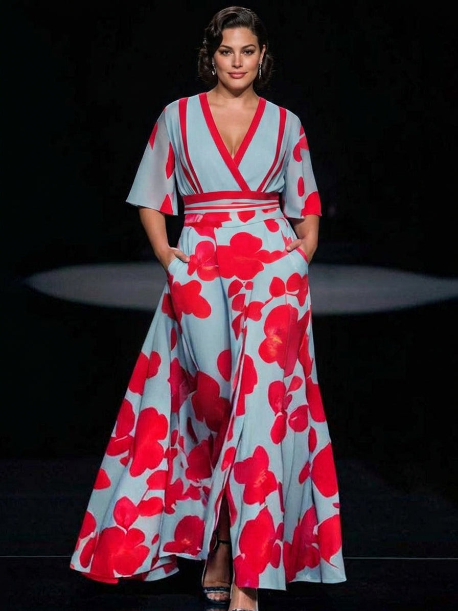 Lea | Abito Maxi Elegante Glam da Spiaggia a Maniche Medie