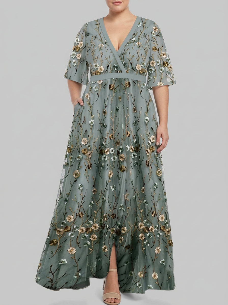 Lea | Abito Maxi Elegante Glam da Spiaggia a Maniche Medie