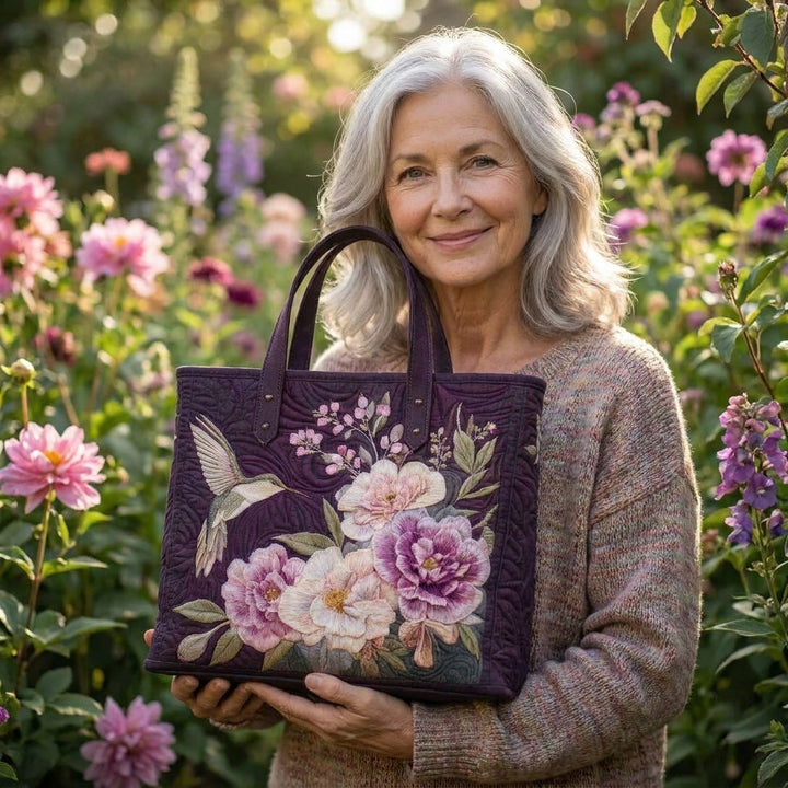 Borsa Artigianale Trapuntata - Colibrì e Orchidee