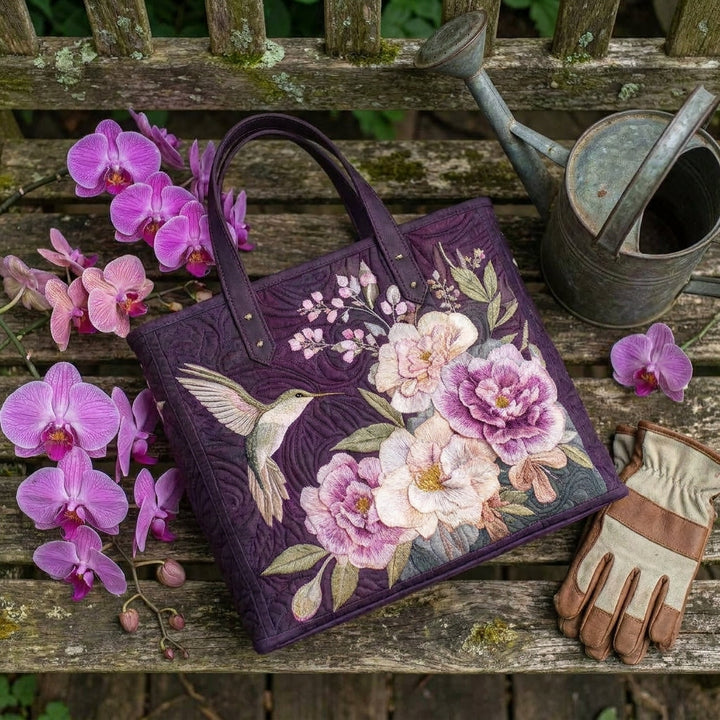 Borsa Artigianale Trapuntata - Colibrì e Orchidee