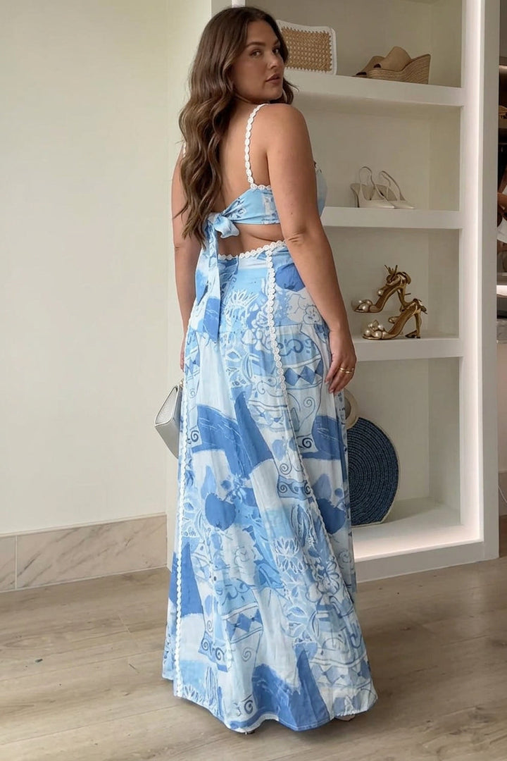 Eleonore | Abito Maxi Stampato con Fiocco e Spalline Ric Rac
