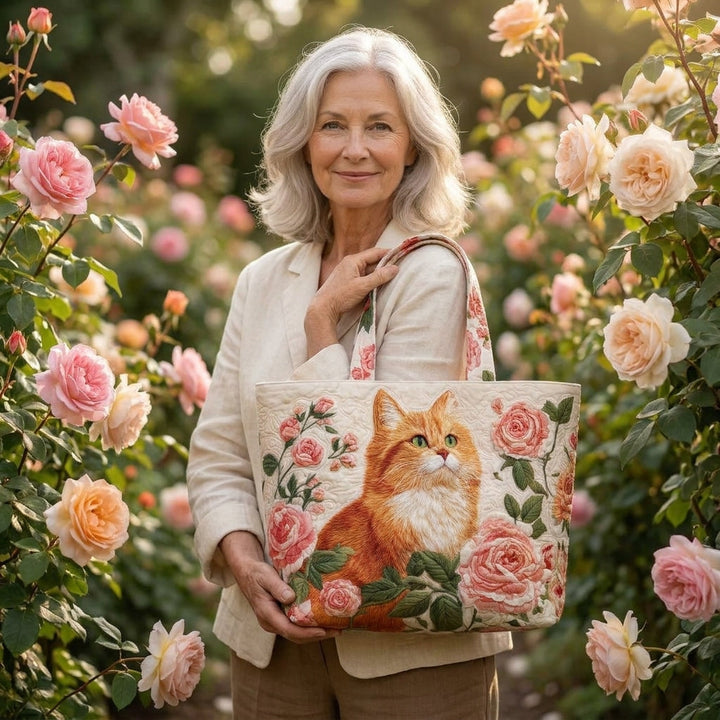 Borsa Artigianale - Gatto Arancione con Rose