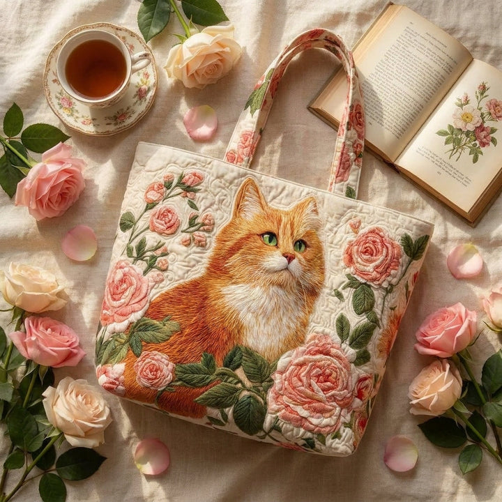 Borsa Artigianale - Gatto Arancione con Rose