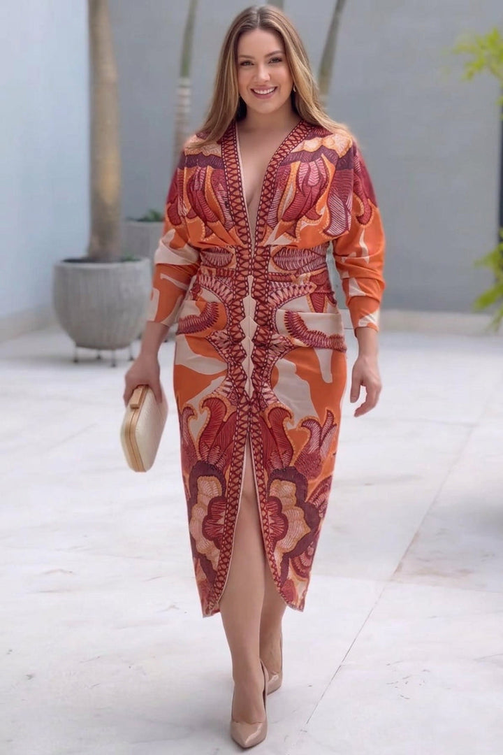 Eva | Vestito Midi Dolman con Stampa Unica Sun Escape
