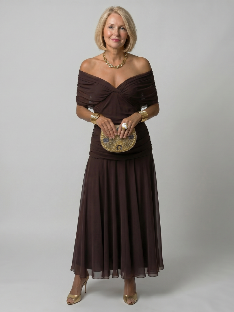 Calen | Vestito Midi Off Shoulder Fluttuante