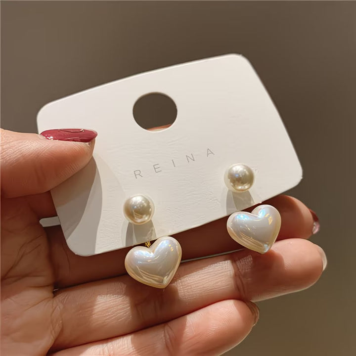 Orecchini a Cuore con Doppia Perla