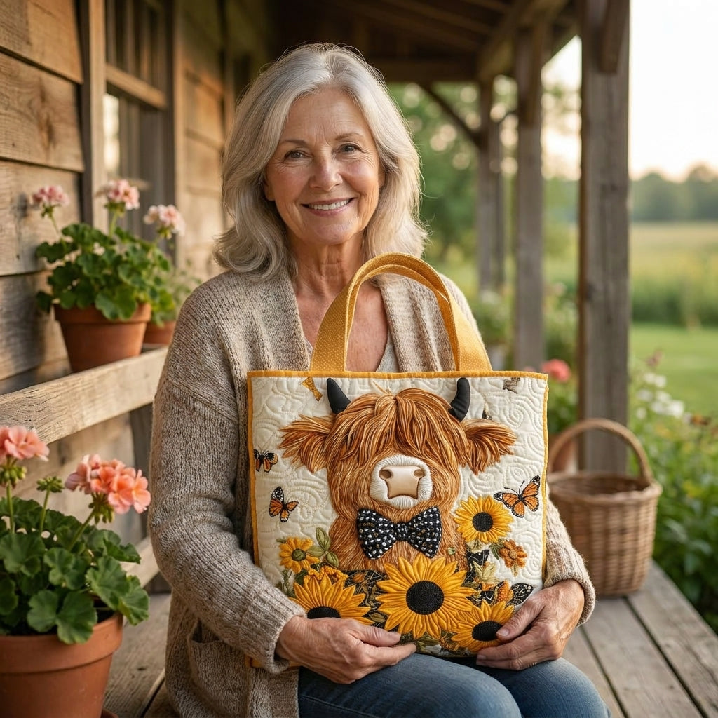 Borsa Trapuntata - Mucca Highland con Girasoli