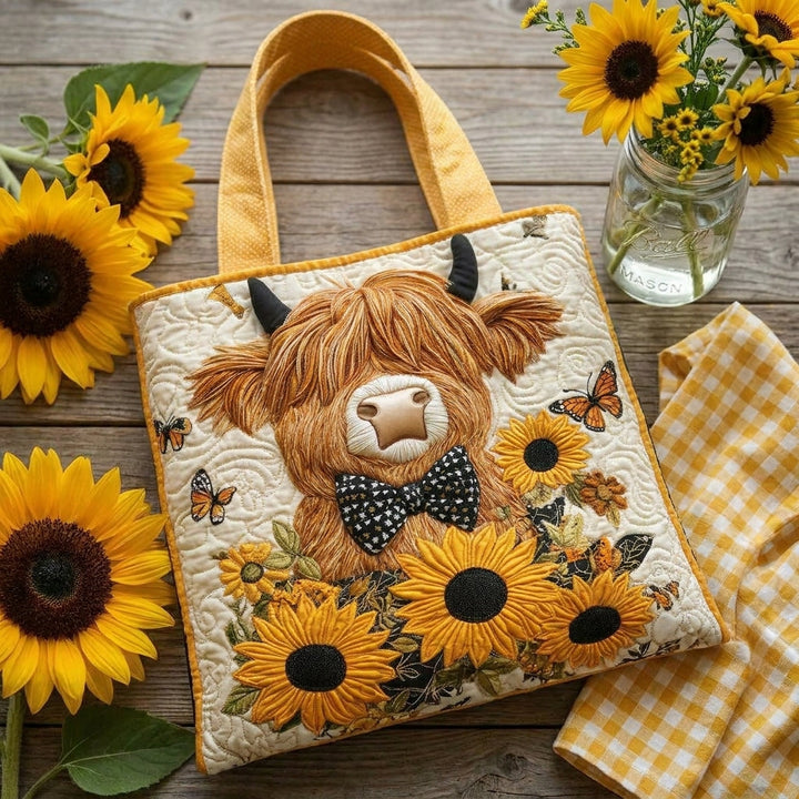 Borsa Trapuntata - Mucca Highland con Girasoli