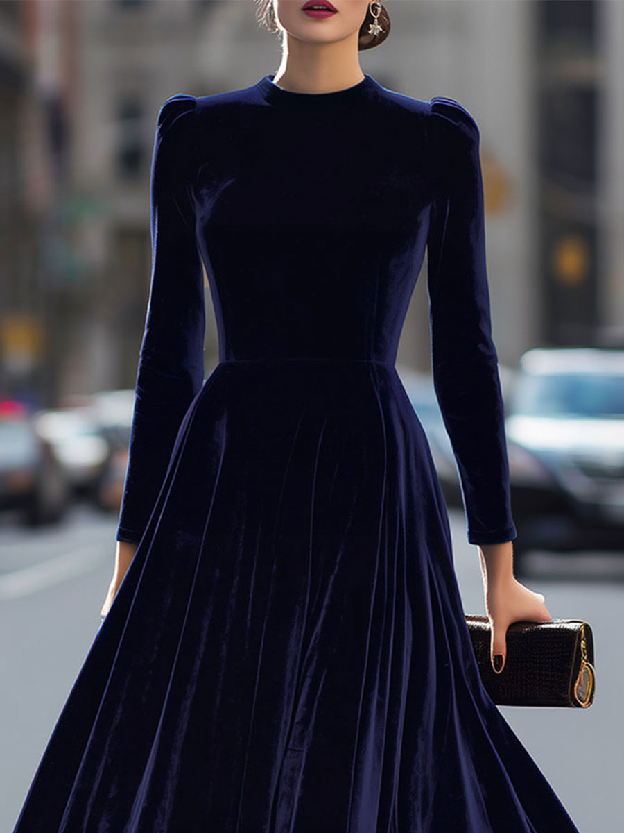CIELO | Navy Blue Long-Sleeve Midi Dress