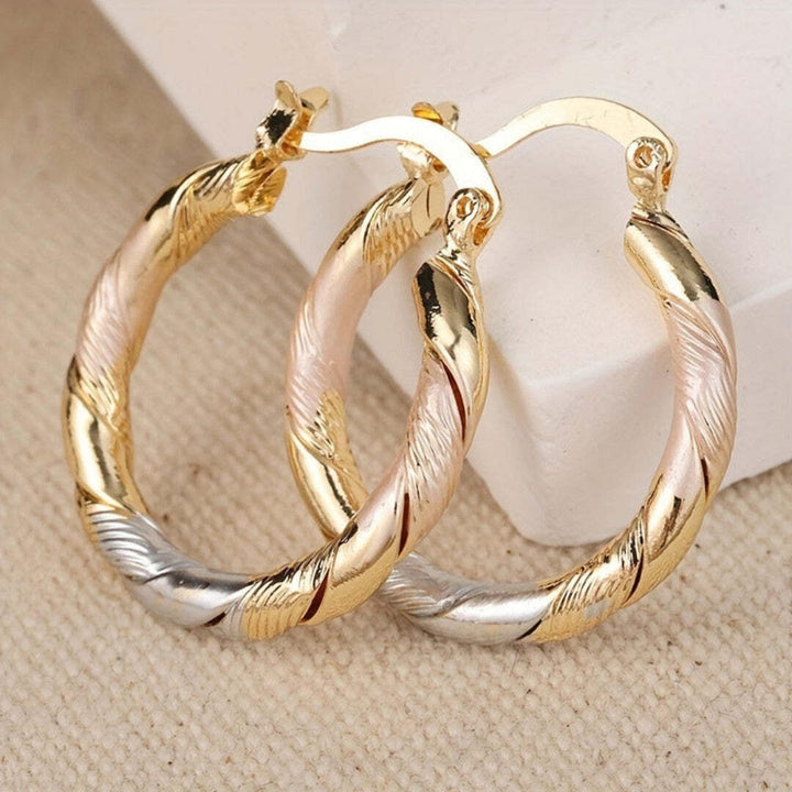 Orecchini Vintage a Cerchio Rotondo in Oro, Argento e Rosa