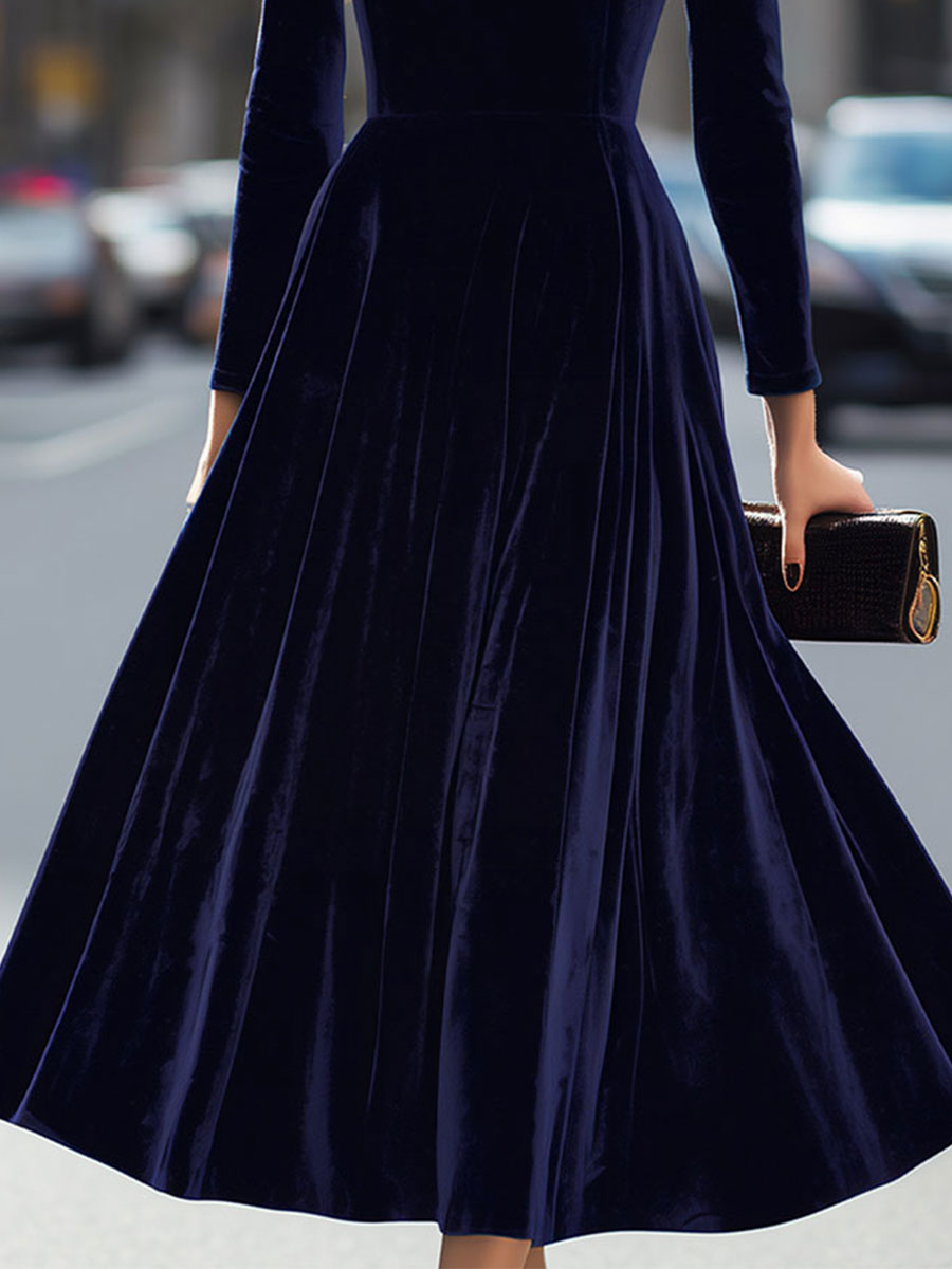CIELO | Abito Midi Blu Navy a Maniche Lunghe