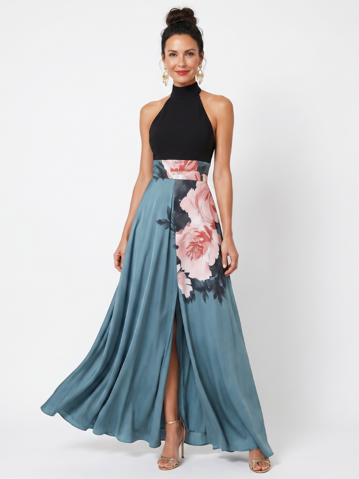Olympas | Abito Maxi con Corpino Halter e Gonna Floreale