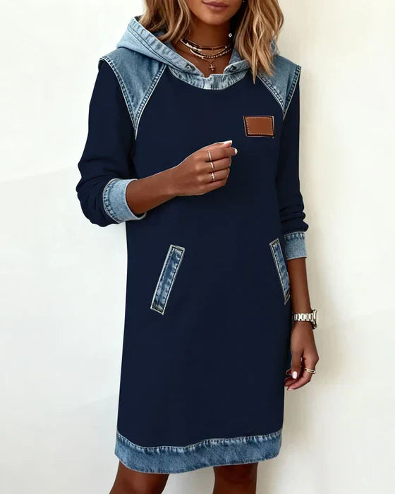 Alexa | Vestito con Cappuccio a Contrasto Confortevole