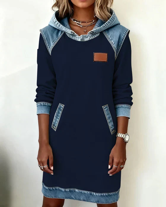 Alexa | Vestito con Cappuccio a Contrasto Confortevole