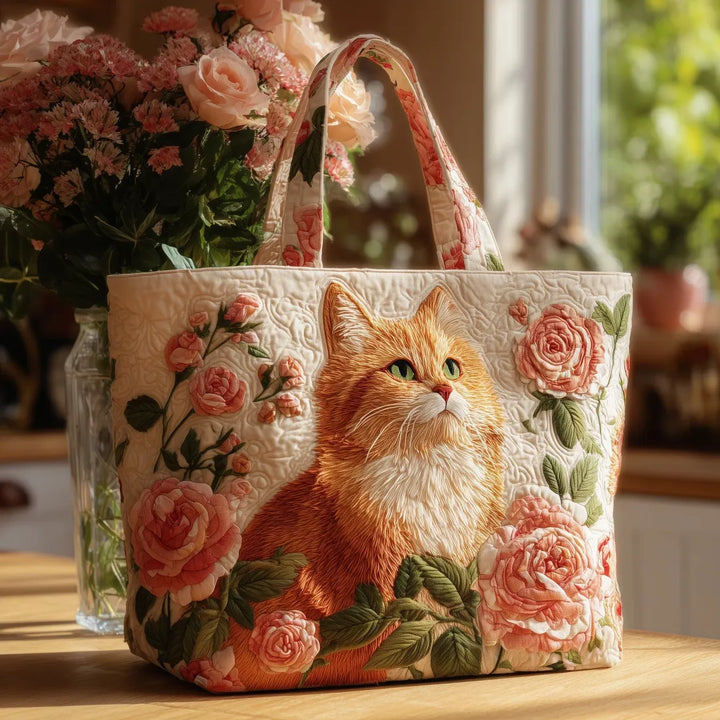Borsa Artigianale - Gatto Arancione con Rose