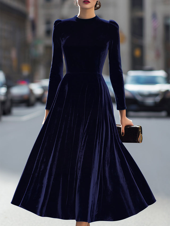 CIELO | Abito Midi Blu Navy a Maniche Lunghe