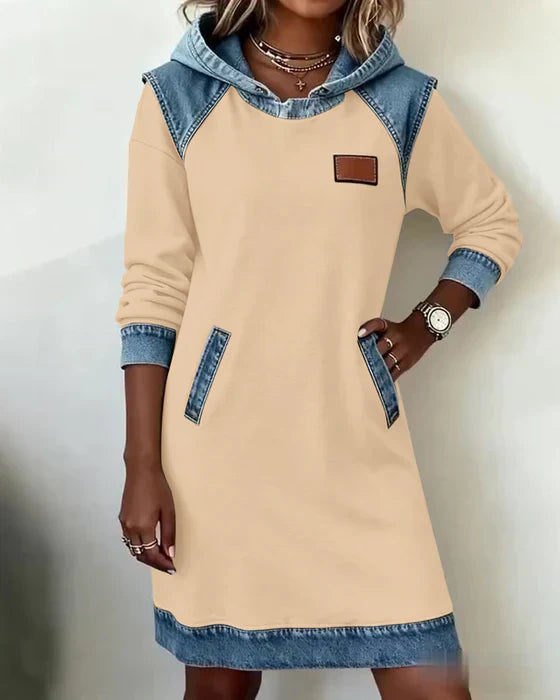Alexa | Vestito con Cappuccio a Contrasto Confortevole