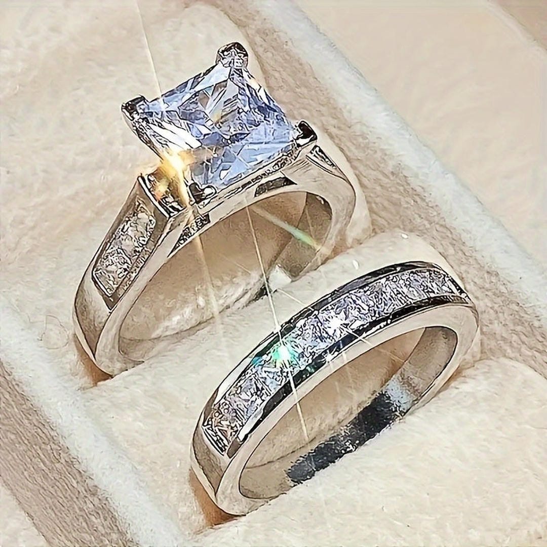 Set di Anelli Promessa in Zirconia Squisita