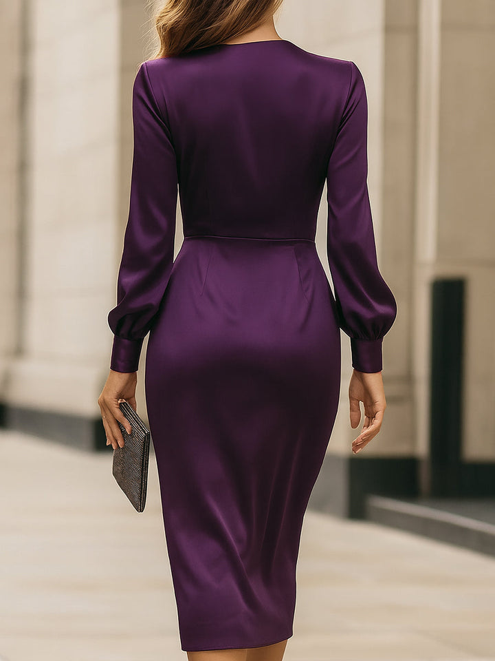 CIELO | Deep Plum Satin Wrap Midi Dress