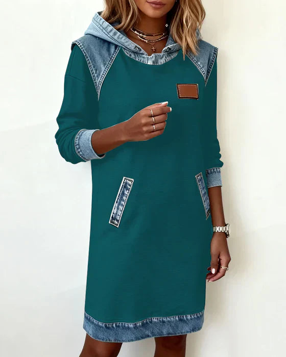 Alexa | Vestito con Cappuccio a Contrasto Confortevole