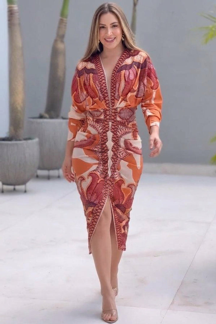 Eva | Vestito Midi Dolman con Stampa Unica Sun Escape