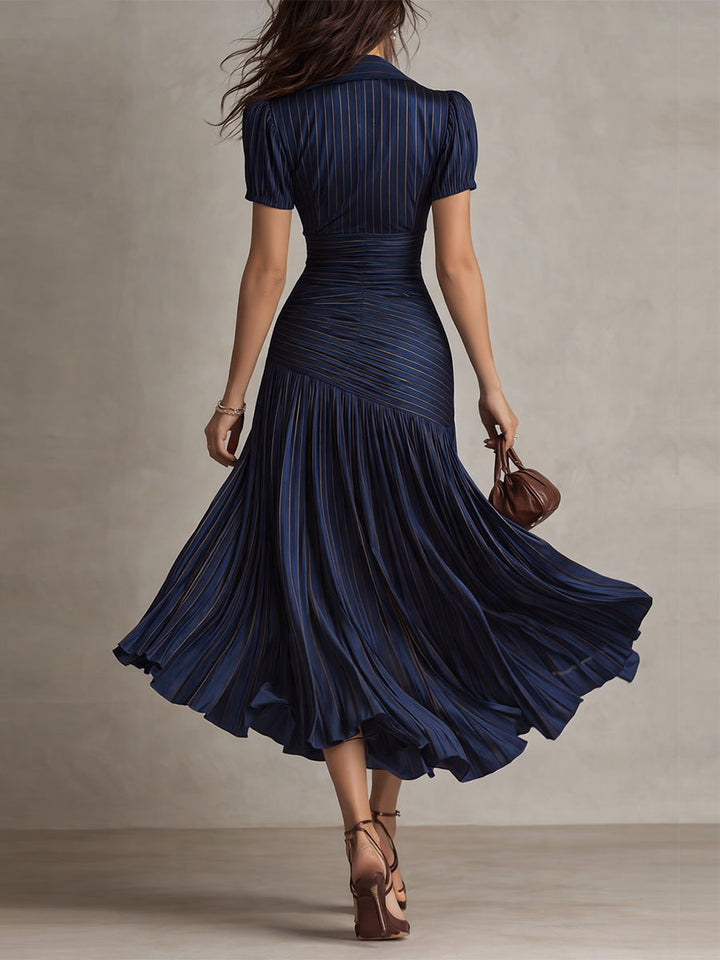 Adriana - Abito Midi in Satin a Strisce Retro