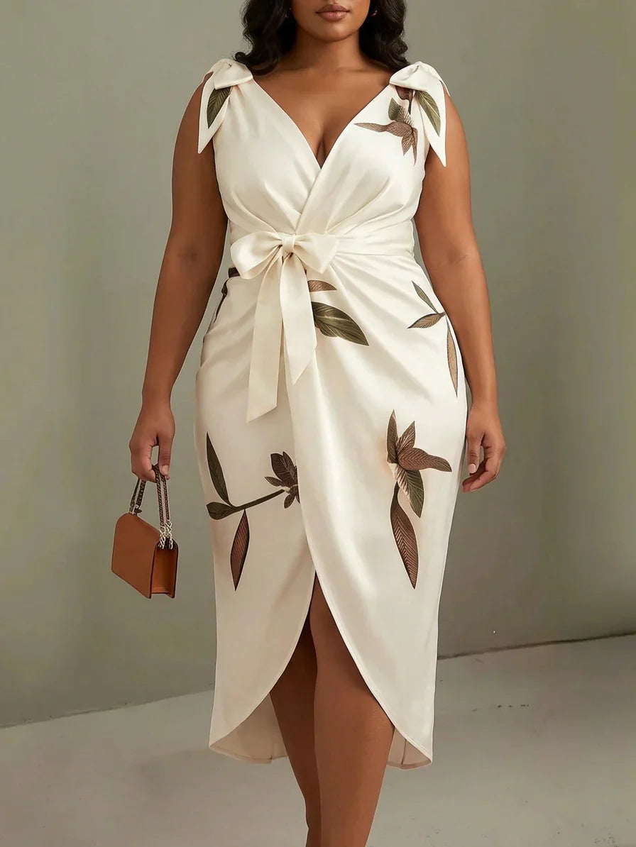 Judy | Abito Midi in Satin con Maniche Corte Bianche