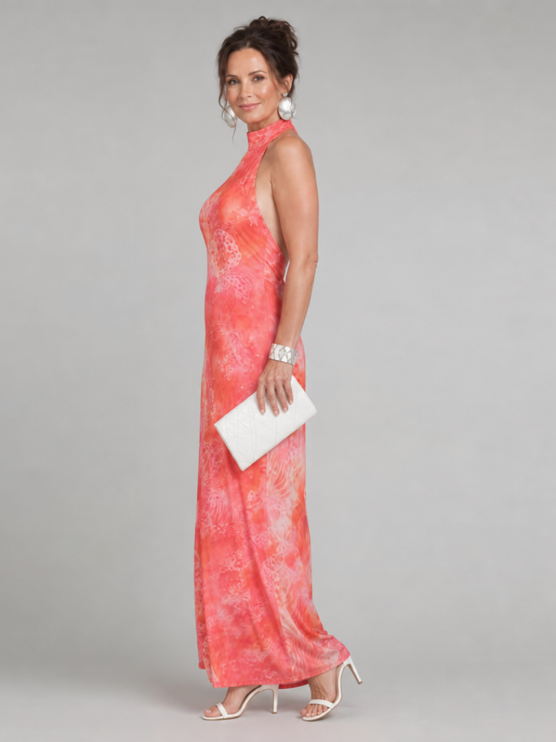 Coraline | Abito Maxi con Scollo All'Americana e Motivo Stampato