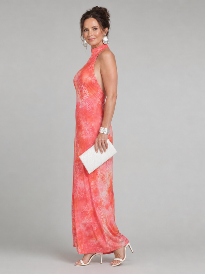 Coraline | Abito Maxi con Scollo All'Americana e Motivo Stampato