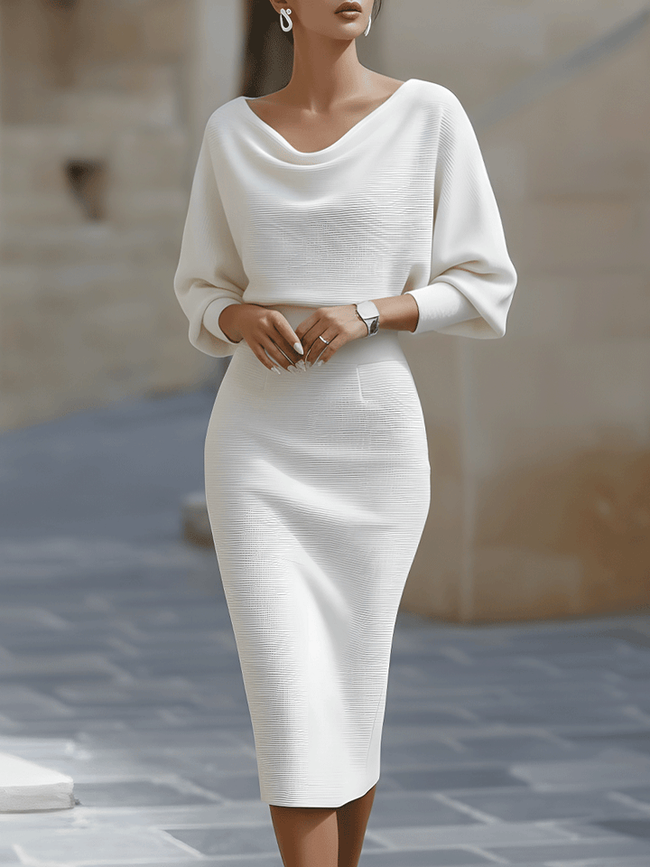 CIELO | Abito Midi Drappeggiato Bianco