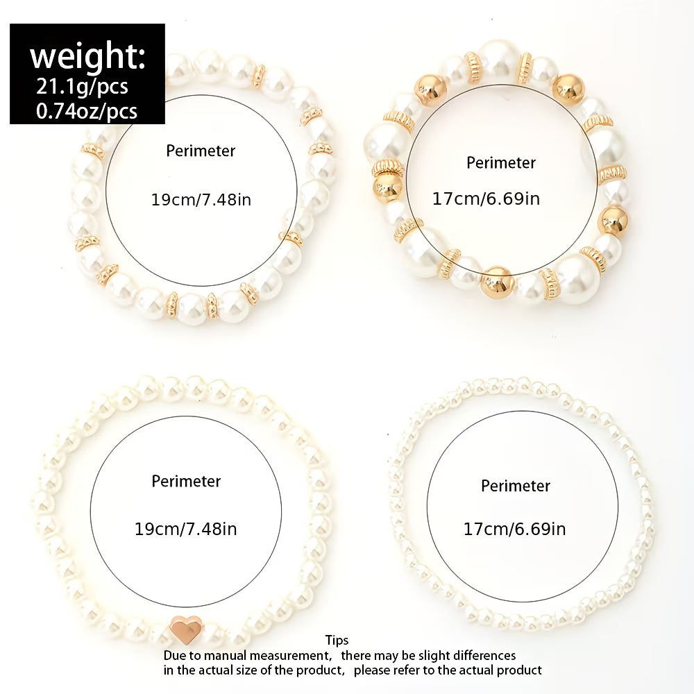Set di Bracciali Impilabili in Perle da 4