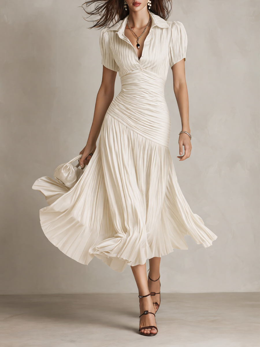 Adriana - Abito Midi in Satin a Strisce Retro
