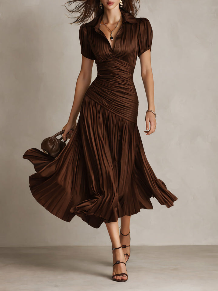 Adriana - Abito Midi in Satin a Strisce Retro