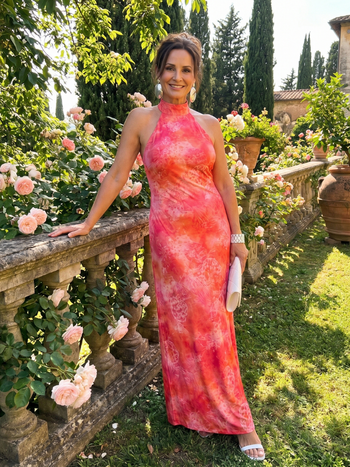Coraline | Abito Maxi con Scollo All'Americana e Motivo Stampato