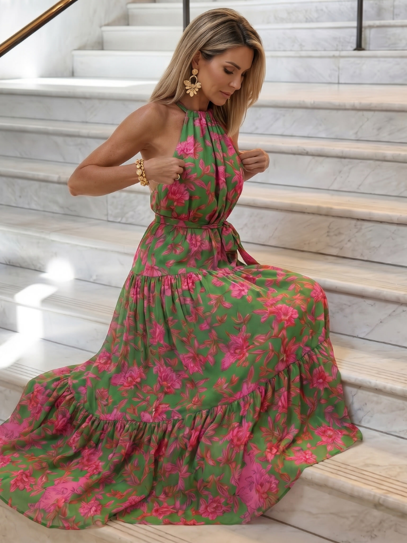 Rowen | Abito Midi Drappeggiato con Scollo Halter