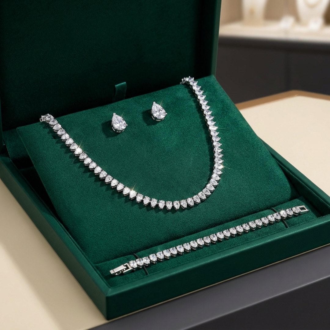 Splendido Set Completo di Zirconia Cubica Trasparente