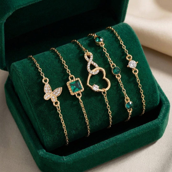 Set di braccialetti in pietra di cristallo verde Hallow Heart