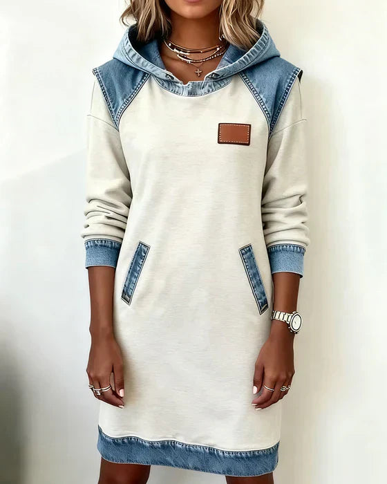 Alexa | Vestito con Cappuccio a Contrasto Confortevole