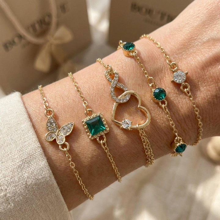 Set di braccialetti in pietra di cristallo verde Hallow Heart